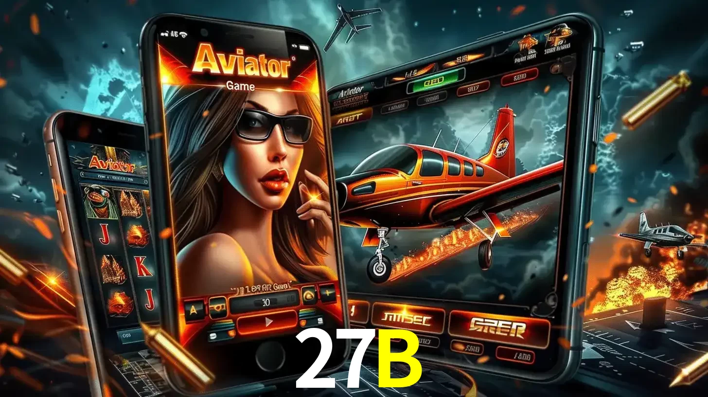 O popular jogo de apostas Aviator exibido em vários celulares e tablets, mostrando a interface emocionante e a ação de voo disponíveis para jogar agora no 27B.