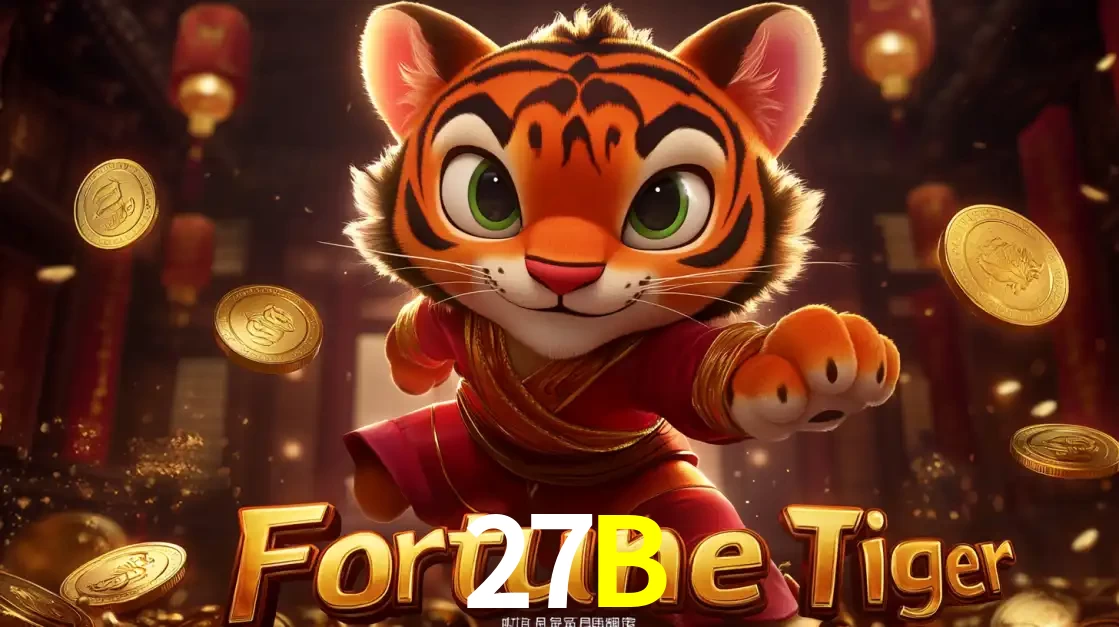 O carismático mascote do jogo de slot Fortune Tiger, um tigre fofo em pose de artes marciais, pronto para trazer sorte e multiplicadores de ganhos no cassino online 27B.